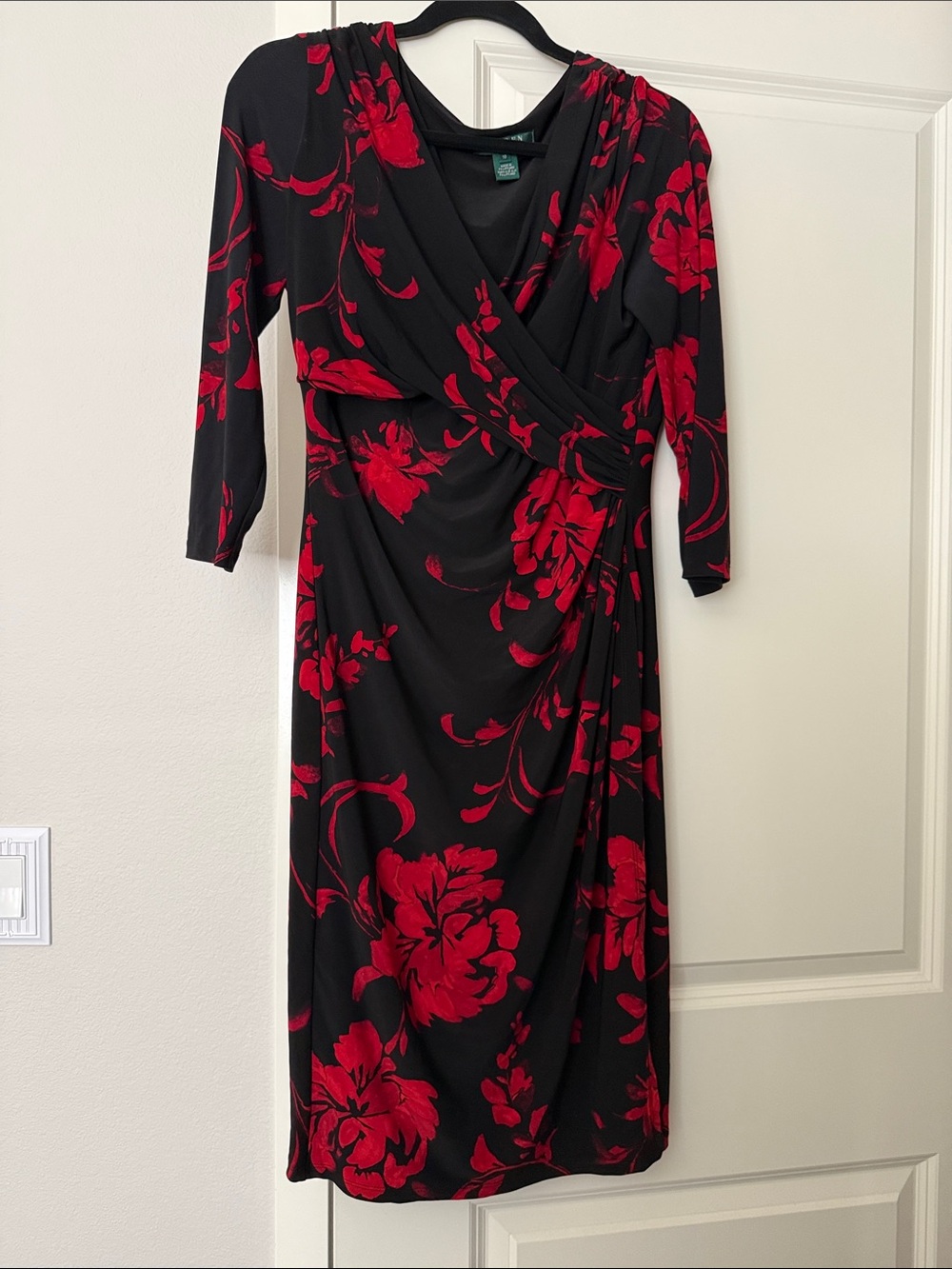 Ralph Lauren Black Wrap Dress with Red Floral Print